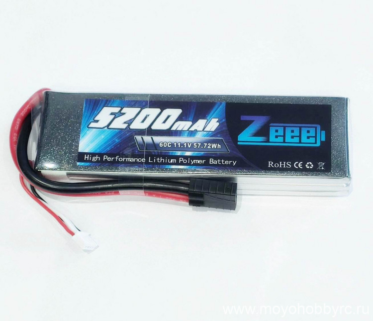 Аккумулятор Zeee Power 3s 11.1v ~ 5200mah, 60c, SOFT, разъём TRAXXAS артикул zeee-5200-3s-60c-TRX