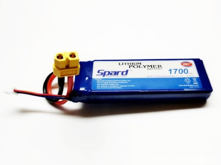 Аккумулятор Li-Po Spard 11.1V ~ 1700mAh, 25C, (разъём XT60) артикул YT81303