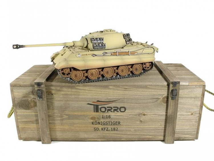 Радиоуправляемый танк Torro King Tiger 1/16, ВВ-пушка, дым, деревянная коробка V3.0 2.4G RTR артикул TR11709-CA-3.0