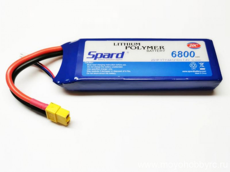 Аккумулятор Li-Po Spard 7.4V ~ 6800mAh, 20C, разъём XT60 артикул YT81202