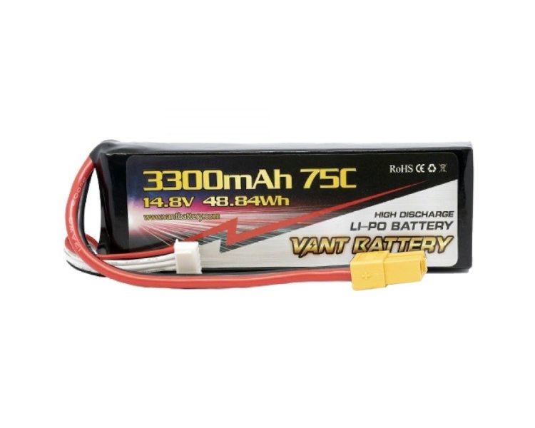 Аккумулятор LiPo Vant - 14.8В 3300мАч 75C (4S, разъём XT60) артикул VTB-3300-75C-4S