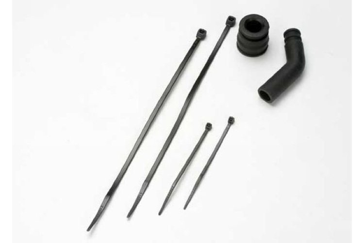 Pipe coupler, molded (black)/ exhaust deflecter (rubber, black)/ cable ties, long (2)/ cable ties артикул TRA5245X