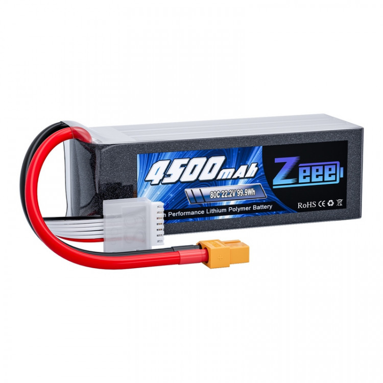Аккумулятор Zeee Power 22.2V ~ 4500mah, 80С, 6S, Soft Case (XT60, 170x70x60мм) артикул zeee-4500-6s-80c