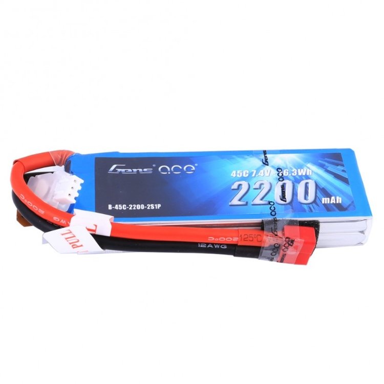 Аккумулятор Li-Po - 7.4В 2200мАч 45C (2S1P, T-Plug) артикул GA-B-45C-2200-2S1P-Deans