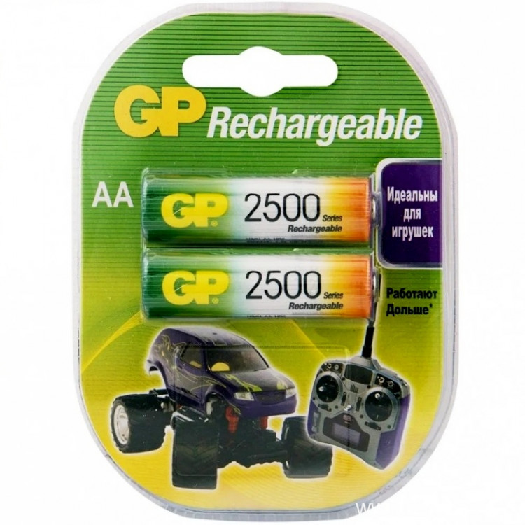 Аккумуляторы GP NiMh 1.2V ~ 2500mAh (тип AA  LR6 / HR6, 2 шт.) артикул GP-AA2500mAh/2BL