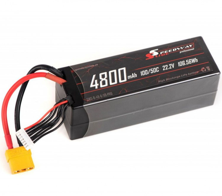 Аккумулятор Speedway Li-Po 22.2V ~ 4800mAh, 50C, 6S, Slide PRO (138x46x48mm, Hardcase, разъём XT90) артикул SWS-B-48-6-50-PRO