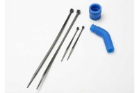 Патрубки с крепежом TRAXXAS Pipe coupler, molded (blue)/ exhaust deflecter (rubber, blue)/ cable ties, long (2)/ cable ties артикул TRA5245