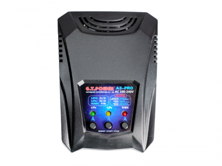 Универсальное З/У G.T.Power A3PRO-V1 LiPo/NiMh (220В/2A/2-3S) T-plug/TRX/Tamiya/Mini Tamiya/XT60 артикул GTP-A3-PRO-V1