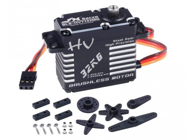 Сервомашинка стандартная, цифровая, бесколлекторная JX Servo BLS-HV7132MG Full metal (6-7.4V, 32.5 кг/см, 0,07 сек./60 гр.) артикул BLS-HV7132MG