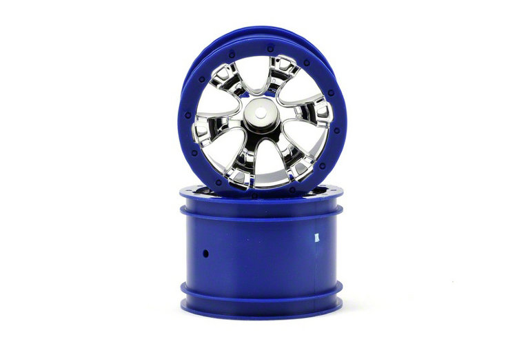 Wheels, Geode 2.2'' (chrome, blue beadlock style) (12mm hex) (2) артикул TRA7273 