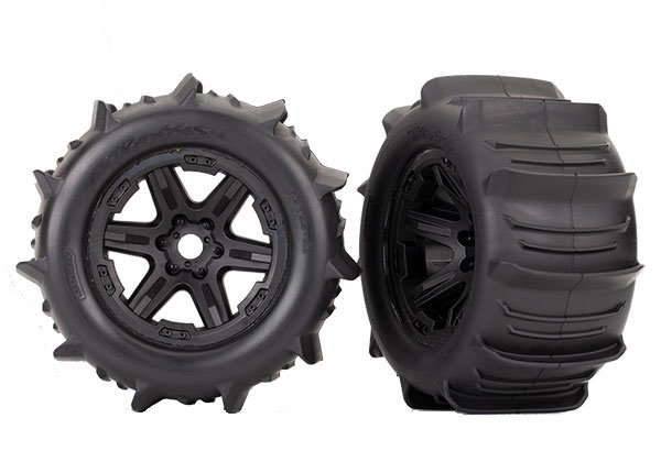 Tires & wheels, assembled, glued (black 3.8" wheels, paddle tires, foam inserts) (2 шт.) (TSM rated) артикул TRA8674