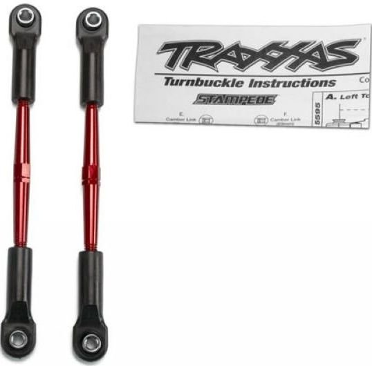 Тяги TRAXXAS в сборе общая длинна с наконечниками 105мм, шары под винт 3мм   [Turnbuckles, aluminum (red-anodized), toe links, 61mm (2) (assembled w/ rod ends & hollow balls)] артикул TRA2336X