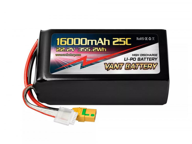 Аккумулятор LiPo Vant - 22.2В 16000мАч 25C (6S, мягкий корпус, разъём XT90-S) артикул VTB-6S-16000-25C-SC