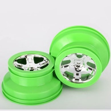 Диски шорт-корс 1:10 Traxxas Split-Spoke 4WD зад/перед (размер 2.2''-3.0'', зеленый-хром, адаптер 12мм) 2 шт. артикул TRA6872X