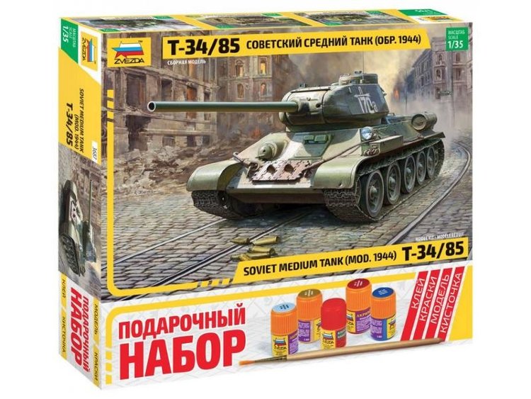 Сборная модель ZVEZDA Советский средний танк Т-34/85, подарочный набор, 1/35 артикул ZV-3687П