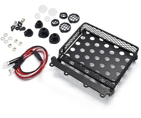 Багажник на крышу с 4 LED фарами 1/10 (11см X 10см X 3.5см) (RC Rock Crawler Accessories Metal Mesh Wire Luggage Tray Type B) артикул YA-0402