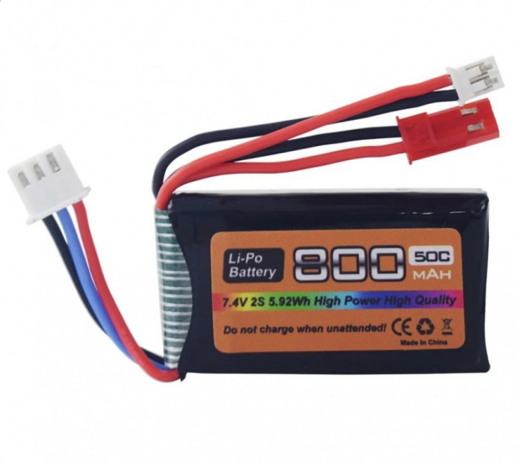 Аккумулятор Li-Po 7.4v ~ 800 mAh, 50c (разъём JST, PH-2.0, XH-3P, 46x26x12.5мм, 31 гр.) артикул MRH-8002S-50