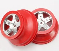 Диски TRAXXAS, HEX 12mm, SCT satin chrome, red beadlock style, (2.2" outer, 3.0" inner) (4WD front/rear, 2WD rear only) артикул TRA5872A