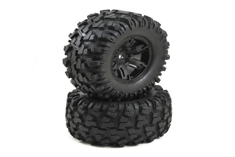 Колеса в сборе Tires & wheels, assembled, glued (X-Maxx black wheels, Maxx AT tires, foam inserts) (left & right)  артикул TRA7772