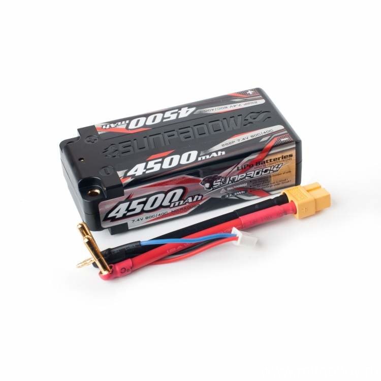 Аккумулятор Sunpadow Li-Po 7.4V ~ 4500mAh, 40C/80C, 2S2P (разъём XT60, Short Pack) артикул SP-4500-2-40C-SH-XT