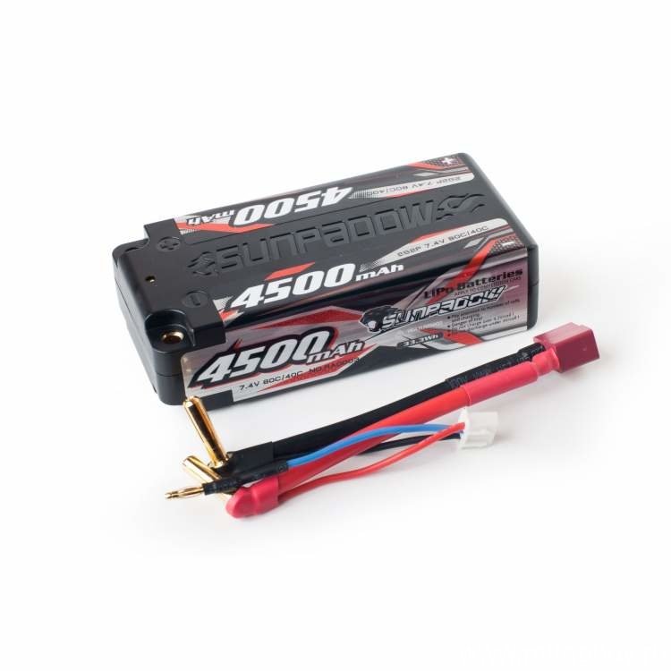 Аккумулятор Sunpadow Li-Po 7.4V ~ 4500mAh, 40C/80C, 2S2P (разъём T-PLUG, Short Pack) артикул SP-4500-2-40C-SH-D
