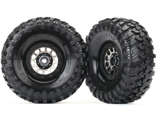 Колёса в сборе traxxas 2 шт. (черные хромированные диски beadlock HEX 12mm, Canyon Trail 4.6x1. 9”) артикул TRA8174