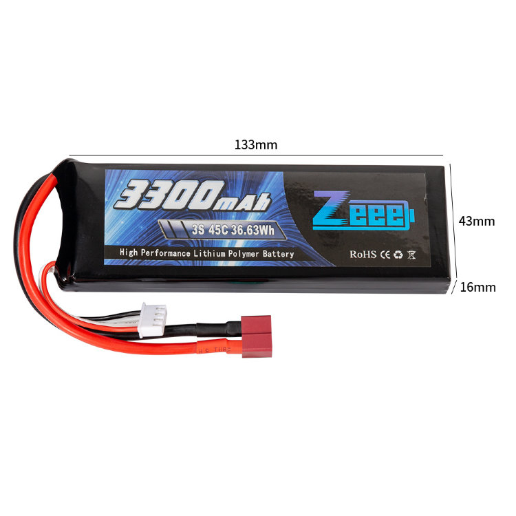 Аккумулятор Zeee Power 11.1v ~ 3300mah, 3S, 50C, 36.63Wh, разъём T-Plug, SOFT артикул zeee-3300-3s-50c