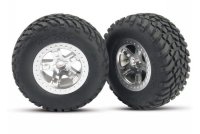 Колеса в сборе шорт-корс 1:10 Traxxas SCT 2WD задние (размер 2.2''-3.0'', серый-хром, адаптер 12мм) 2 шт. артикул TRA5873