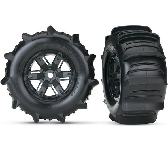 Колеса в сборе TRAXXAS X-Maxx black wheels + paddle tires (левое и правое) артикул TRA7773