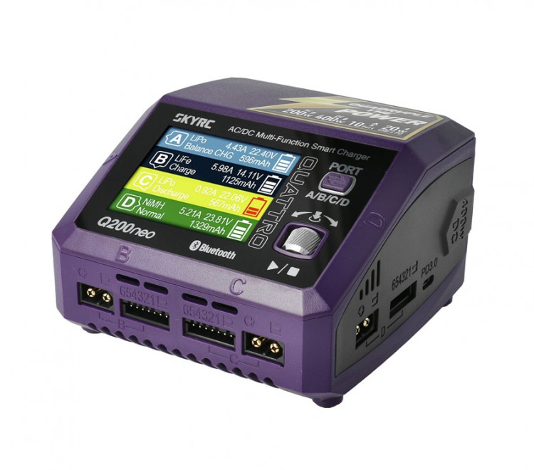 Зарядное устройство SkyRC Q200 neo (400Вт / 10А четыре зарядных порта, LiPo / LiFe / Li-ion / LiHV, Pb, NiMH / NiCd) артикул SK-100197