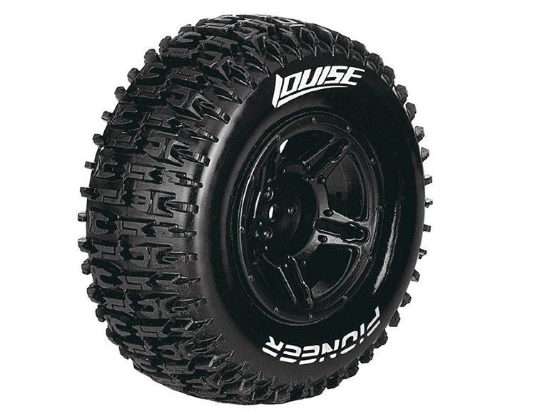 Колёса 1/10 шорт Louise, SC-PIONEER TIRE SOFT / BLACK RIM / MOUNTED (для SLASH 2WD REAR, SLASH 4X4 F/R, SCRT10 F/R & BLITZ F/R)) артикул L-T3148SBTR